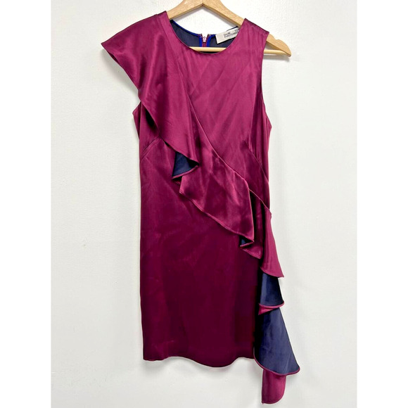 Diane Von Furstenberg BABYDOLL Body Ruffle Dress Purple Short size 0 A000038 - Picture 2 of 13